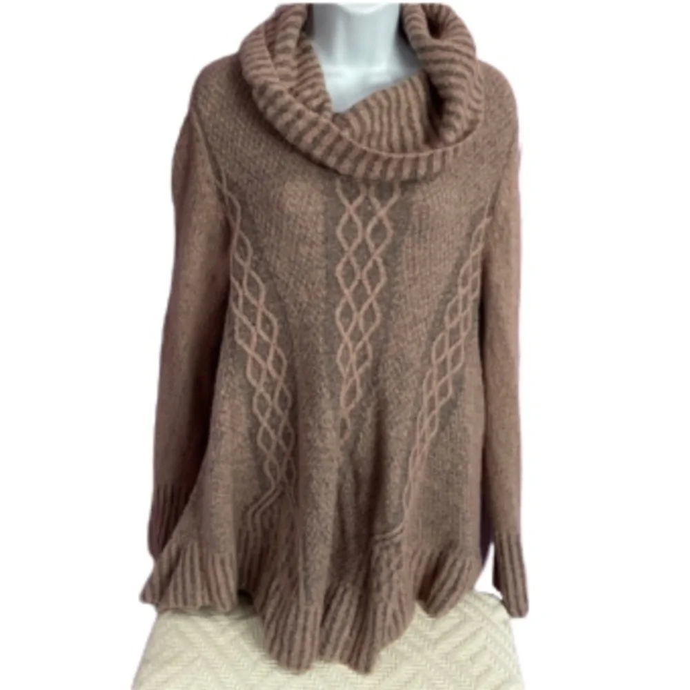 Anthropologie Kaisley Wool Blend Cowl Neck Sweater Long Soft Stretchy Pink Gray - Picture 3 of 8